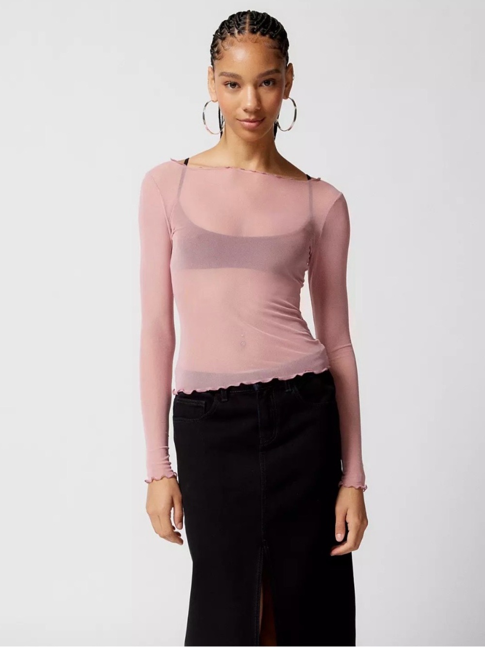 Urban Outfitters Sheer Dusty Pink Long-Sleeve Mesh Top